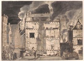 Jan van der Heyden (Dwarsdoorsnede brandend huis, getekende voorstudie voor een prent, ca. 1690 - beeld via persbericht gemeente Amsterdam)) Jan van der Heyden (Dwarsdoorsnede brandend huis, getekende voorstudie voor een prent, ca. 1690 - beeld via persbericht gemeente Amsterdam))