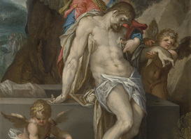 Bartholomeus Spranger (Antwerpen, 21 maart 1546 – Praag, voor 27 september 1611). Engelen dragen het lichaam van Christus (Engelenpietà), c. 1587 Olie op koper, 33,7 x 26,6 cm Schenking van B. P. Haboldt, ter nagedachtenis aan de slachtoffers van Covid-19 Bartholomeus Spranger (Antwerpen, 21 maart 1546 – Praag, voor 27 september 1611). Engelen dragen het lichaam van Christus (Engelenpietà), c. 1587 Olie op koper, 33,7 x 26,6 cm Schenking van B. P. Haboldt, ter nagedachtenis aan de slachtoffers van Covid-19